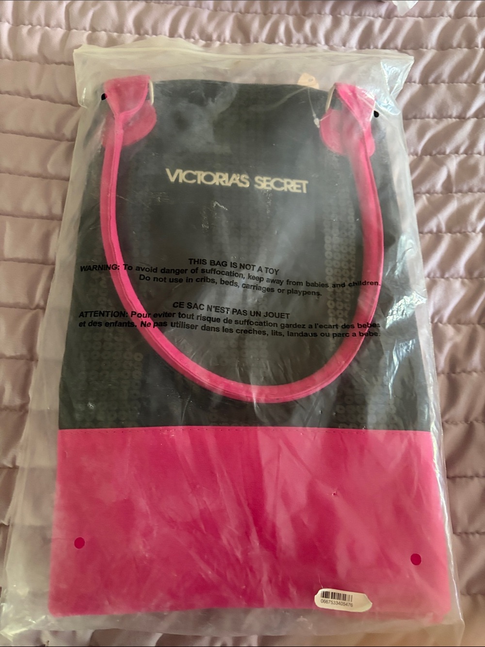 Victoria's Secret Black and Pink Colorblock Tote